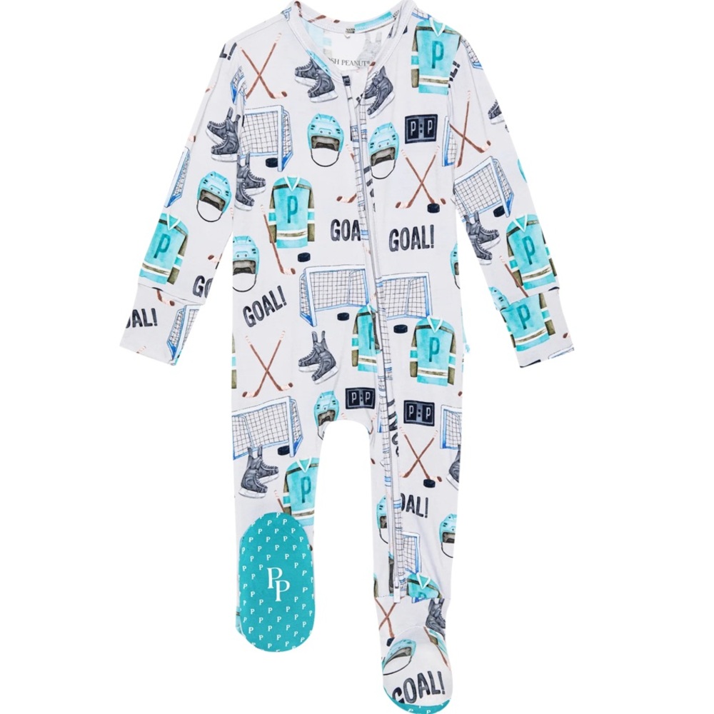 Posh Peanut Bamboo Footie- Hockey Print